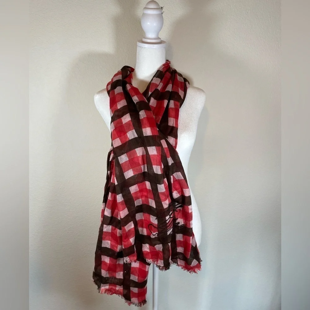 Oversized Juice Couture Red and Brown Checkered Scarf